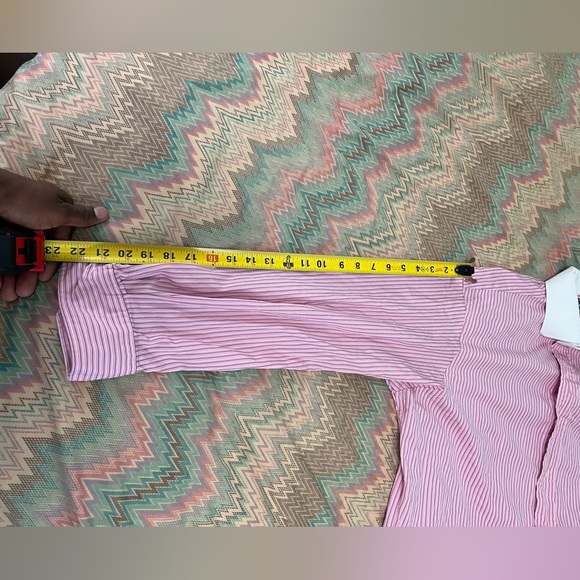 Polo by Ralph Lauren Pink Stripe Contrast Collar Dress Shirt 16.5 - Picture 3 of 11